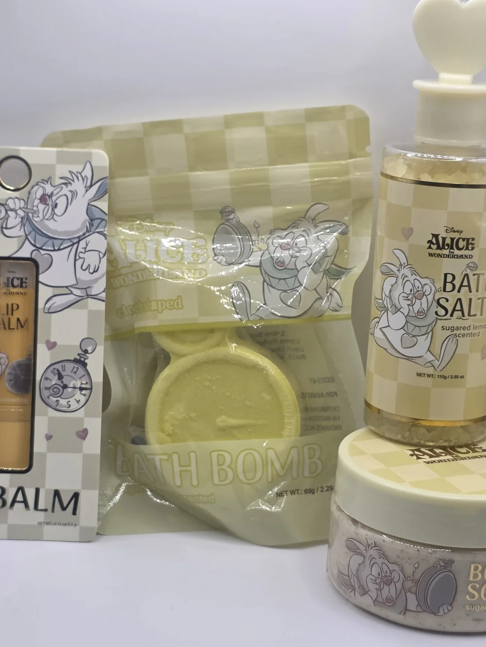 Disney Alice in Wonderland White Rabbit Bath Set-Lip Gloss,Bath Bomb,Salt/Scrub